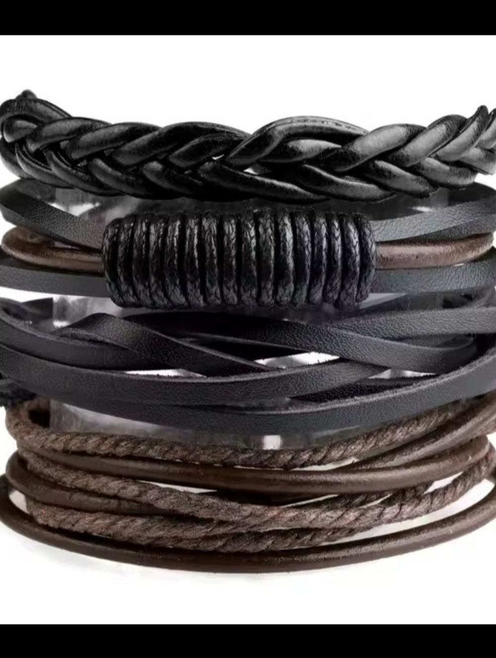 Men's Bracelets Leather 4pc Braided Layered Brown Black New G4